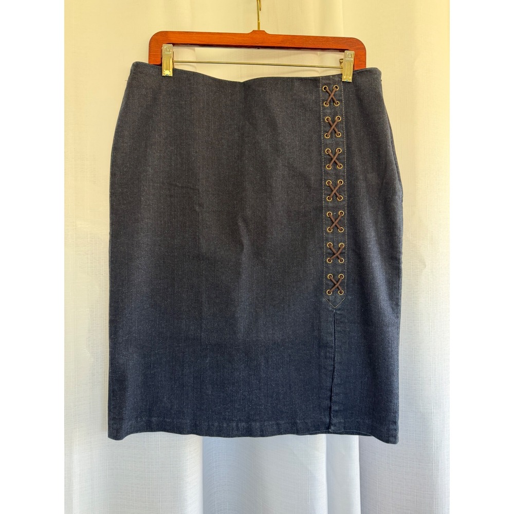 Lauren Ralph Lauren Denim Skirt Women's 12 Lace Up Western Boho Cowgirl